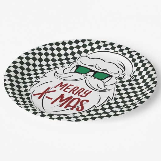 Retro Black White Checkered Santa Claus Christmas Pappteller (Schrägansicht)