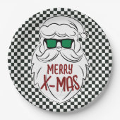 Retro Black White Checkered Santa Claus Christmas Pappteller (Vorderseite)