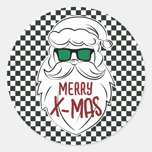 Retro Black White Checkered Santa Claus Christmas  Runder Aufkleber (Vorderseite)