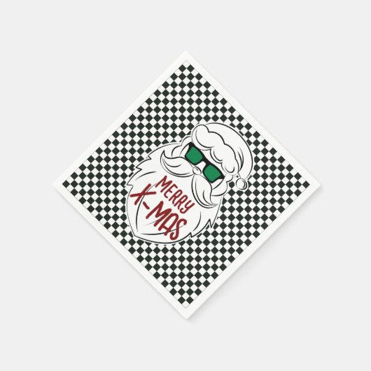 Retro Black White Checkered Santa Claus Christmas Serviette (Ecke)