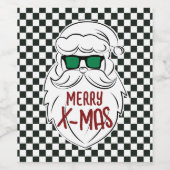 Retro Black White Checkered Santa Claus Christmas Weinetikett (Einzelnes Label)