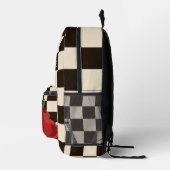 Retro Black & White Chessboard Karo Rote Rose Bedruckter Rucksack (Rechts)