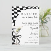 Retro Black & White Dirty Martini Foto Hochzeit Save The Date (Stehend Vorderseite)