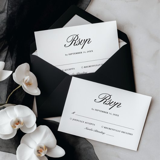 Retro Black & White Elegant Wedding RSVP Karte