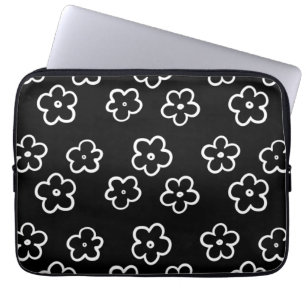 Retro Black & White Floral Zeitlos Chic Geschenk Laptopschutzhülle