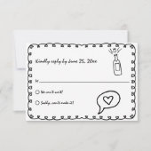 Retro Black & White Hand Drawn Einmalige Hochzeit RSVP Karte (Vorderseite)