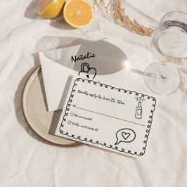 Retro Black & White Hand Drawn Einmalige Hochzeit RSVP Karte