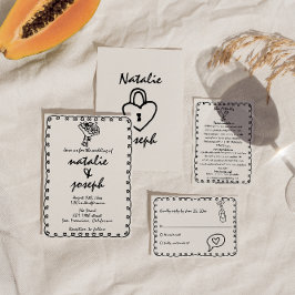 Retro Black & White Hand Drawn Quirky Wedding Einladung