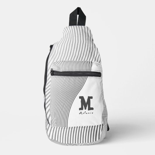 Retro black white lines Abstract minimal Monogram  Crossbody Bag (Vorderseite)