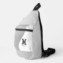 Retro black white lines Abstract minimal Monogram  Crossbody Bag