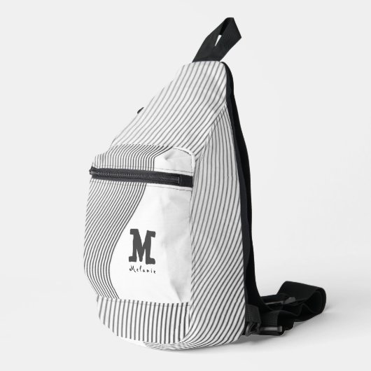 Retro black white lines Abstract minimal Monogram Crossbody Bag (Rechte Ecke)