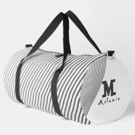 Retro black white lines Abstract minimal Monogram  Duffle Bag
