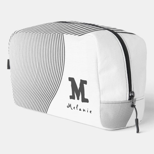 Retro black white lines Abstract minimal Monogram  Waschbeutel (Rechte Ecke)