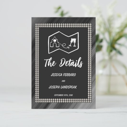 Retro Black & White Pearls & Map Begleitkarte (Stehend Vorderseite)