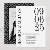 Retro Black & White Wedding Einladung (Vorne/Hinten)