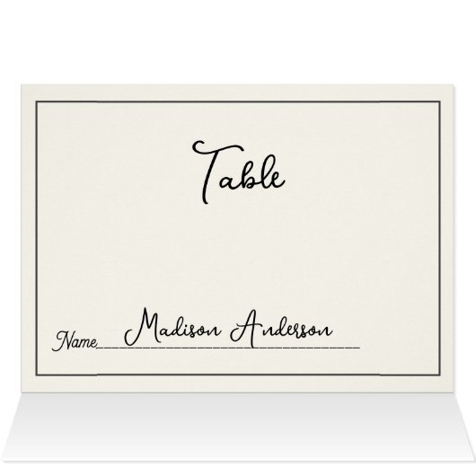Retro Black White  Wedding Place Card (Innenansicht Horizontal (Oben))