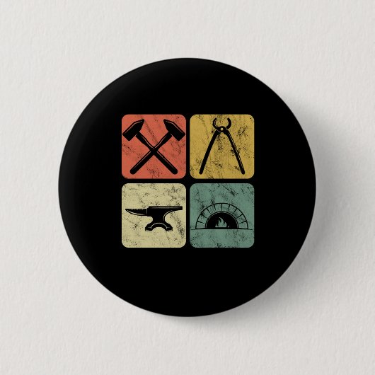 Retro Blacksmith Symbols Anvil Forge Farrier Gift Button (Vorderseite)