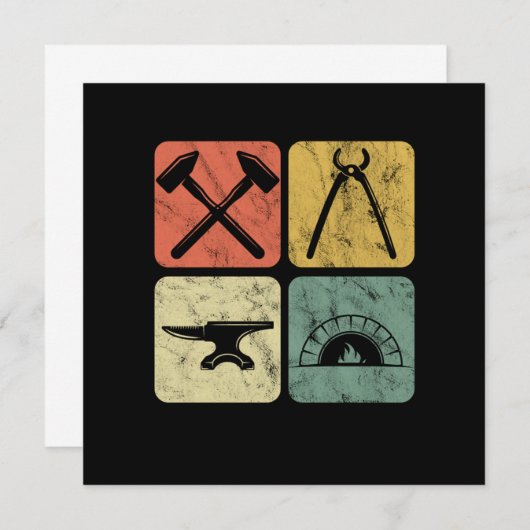 Retro Blacksmith Symbols Anvil Forge Farrier Gift Einladung (Vorne/Hinten)