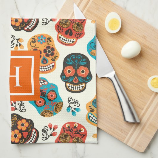 Retro-Bläschen Muster monogramm Geschirrtuch (Viertel Falte)