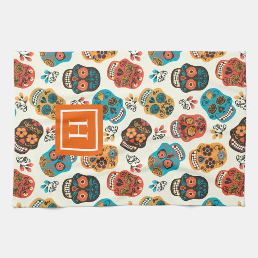 Retro-Bläschen Muster monogramm Geschirrtuch (Horizontal)