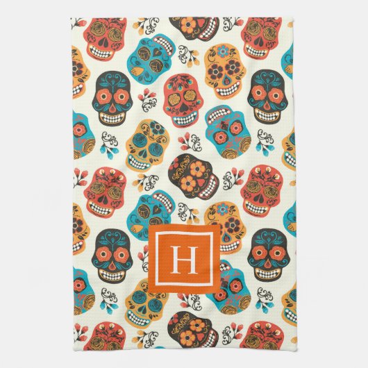 Retro-Bläschen Muster monogramm Geschirrtuch (Vertikal)