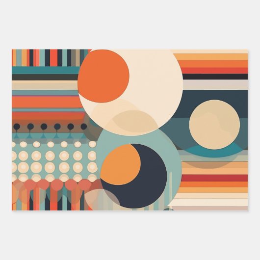 Retro-Blasen Kreise und Streifen 338 Geschenkpapier Set (Vorderseite)