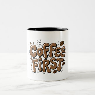 Retro-Blasenschrift-Tasse 'Kaffee zuerst' Zweifarbige Tasse