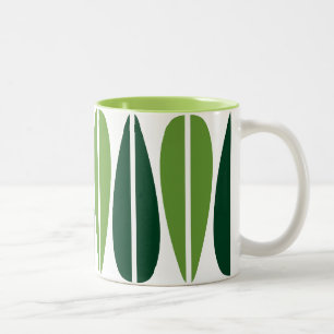 Retro-Blätter - Avocado Green und Dunkelgrün Zweifarbige Tasse