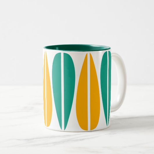 Retro-Blätter - Bernstein und Aqua Zweifarbige Tasse (VorderseiteRechts)