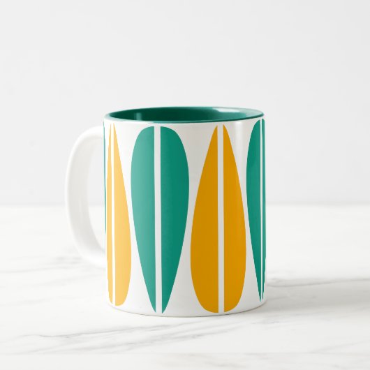 Retro-Blätter - Bernstein und Aqua Zweifarbige Tasse (Vorderseite Links)