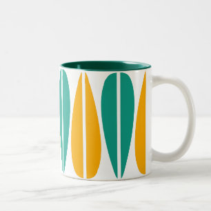 Retro-Blätter - Bernstein und Aqua Zweifarbige Tasse