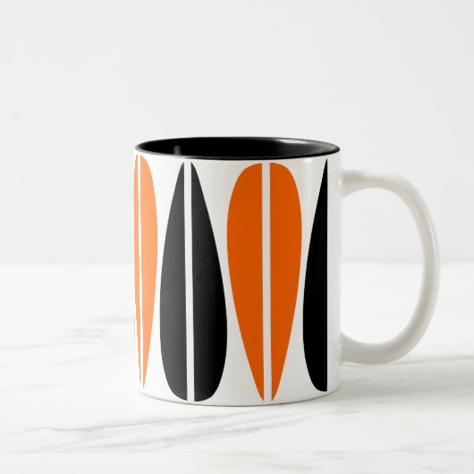Retro-Blätter - orange und schwarz Zweifarbige Tasse (Rechts)