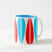 Retro-Blätter - Rot und Blau Zweifarbige Tasse (VorderseiteRechts)