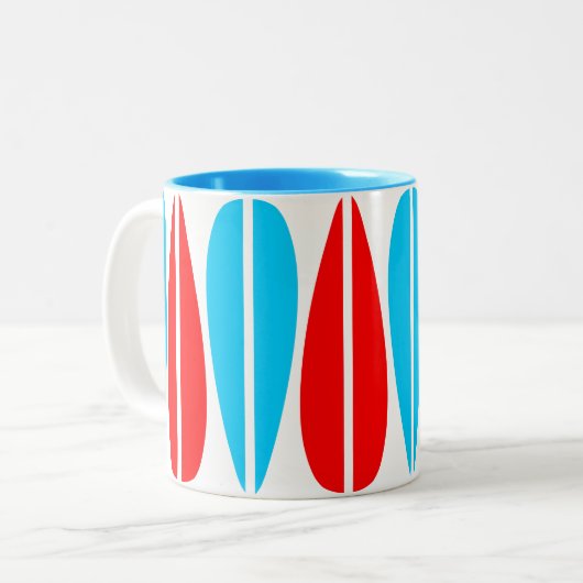 Retro-Blätter - Rot und Blau Zweifarbige Tasse (Vorderseite Links)