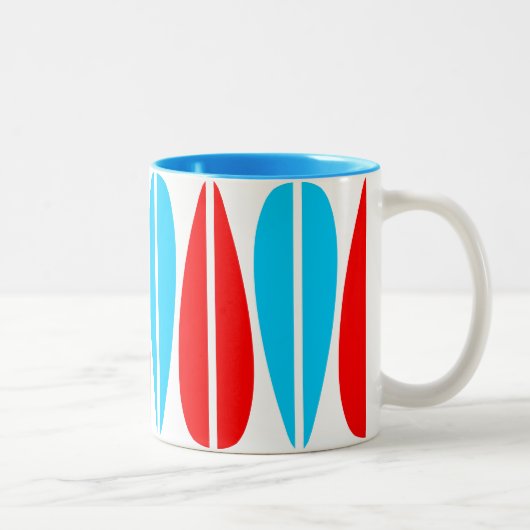 Retro-Blätter - Rot und Blau Zweifarbige Tasse (Rechts)