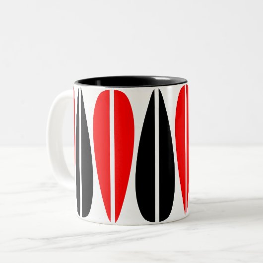 Retro-Blätter - Rot und Schwarz Zweifarbige Tasse (Vorderseite Links)