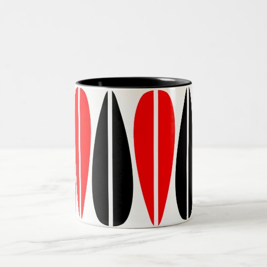 Retro-Blätter - Rot und Schwarz Zweifarbige Tasse (Mittel)