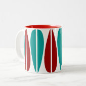 Retro-Blätter - Ruby Red and Deep Aqua Zweifarbige Tasse (Vorderseite Links)