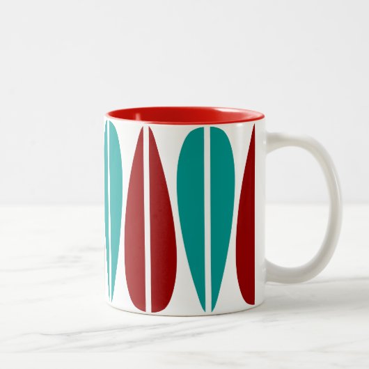 Retro-Blätter - Ruby Red and Deep Aqua Zweifarbige Tasse (Rechts)