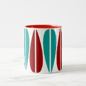 Retro-Blätter - Ruby Red and Deep Aqua Zweifarbige Tasse (Mittel)