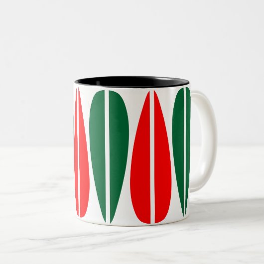 Retro-Blätter - Waldgrün und rot Zweifarbige Tasse (VorderseiteRechts)