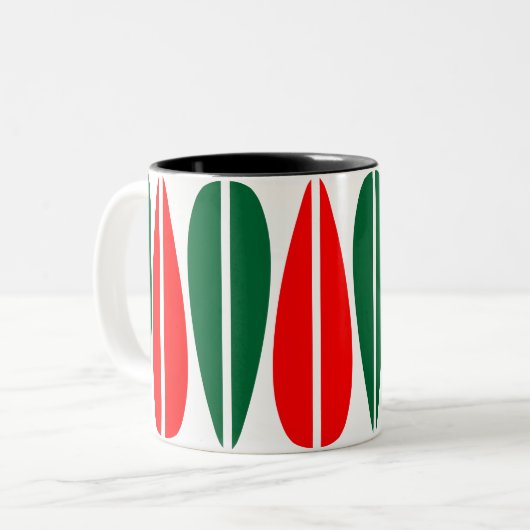 Retro-Blätter - Waldgrün und rot Zweifarbige Tasse (Vorderseite Links)