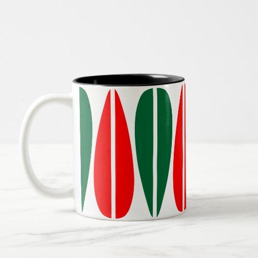 Retro-Blätter - Waldgrün und rot Zweifarbige Tasse (Links)