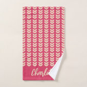 Retro-Blattmuster Vintage-Monogramm Rosa Badhandtuch Set (Handtuch)