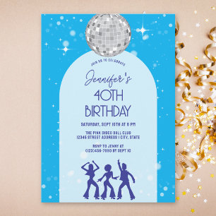 Retro Blau 70er 80er Disco-Party Geburtstag Einladung