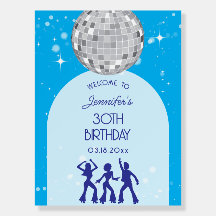 Retro Blau 70er 80er Disco-Party Geburtstags-Willk