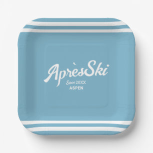 Retro Blau Après-Ski-Skigebiet-Party Pappteller
