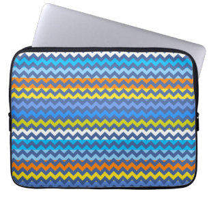 Retro Blau Chevron Zickzack-Streifenmuster Laptopschutzhülle