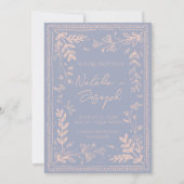 Retro Blau Creme Gezeichneter Blumengarten Save Th The Date (Rückseite)