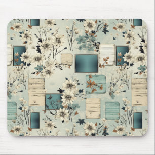 Retro-Blau-Film Weiße Blumen-Ephemera Mousepad